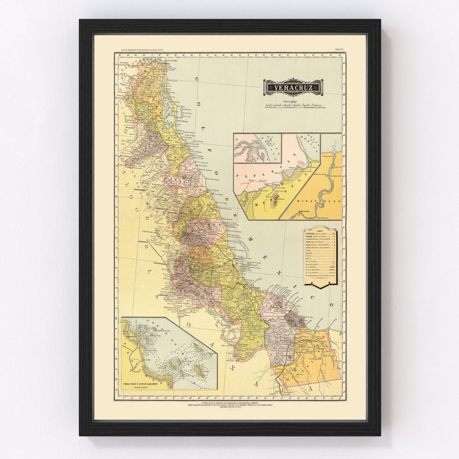 Vintage Map of Veracruz Mexico, 1886