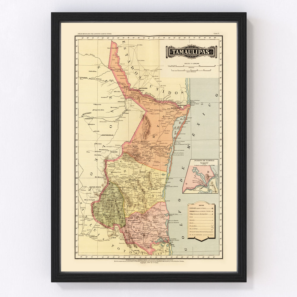 Tamaulipas Mexico Vintage Map 1886
