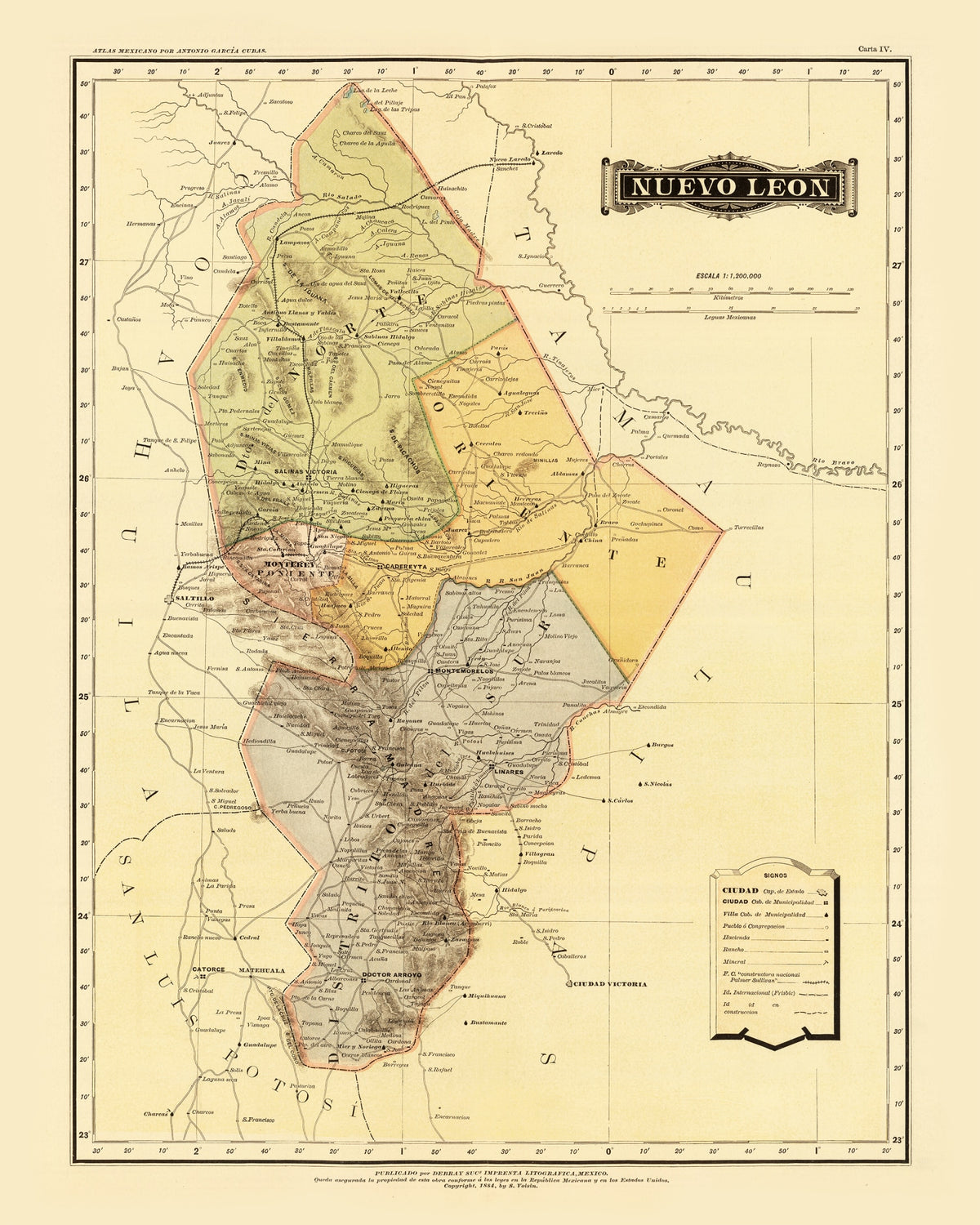 Preview of Vintage Map of Nuevo Leon Mexico, 1886