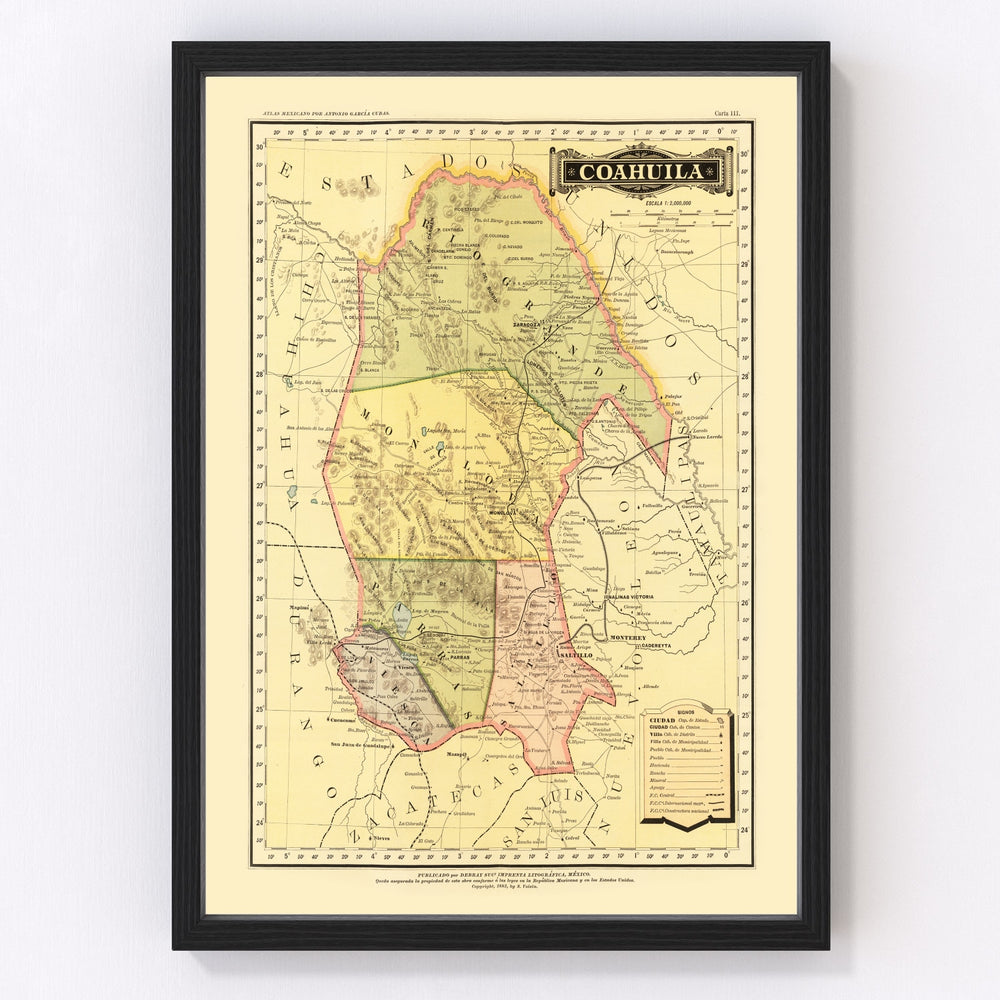 Coahuila Mexico Vintage Map 1886