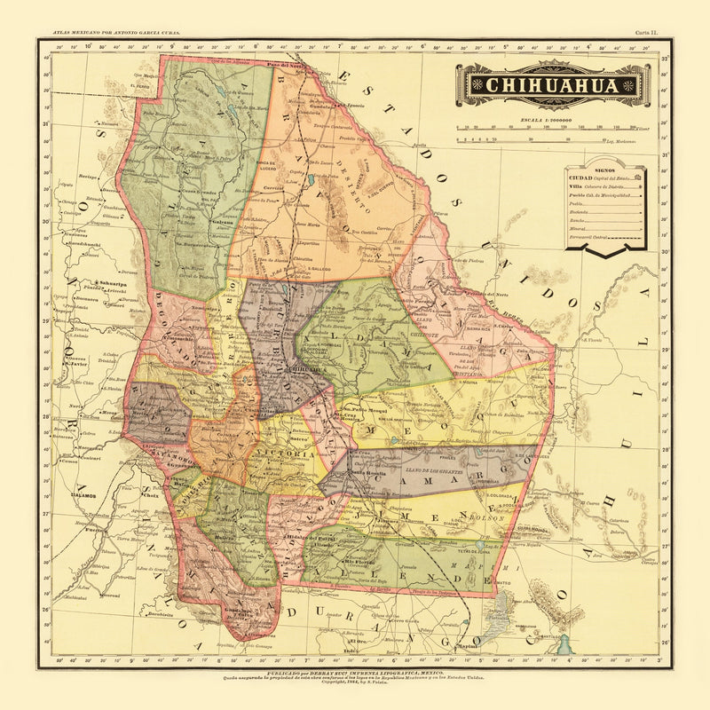 Size comparison using Vintage Map of Chihuahua Mexico, 1886