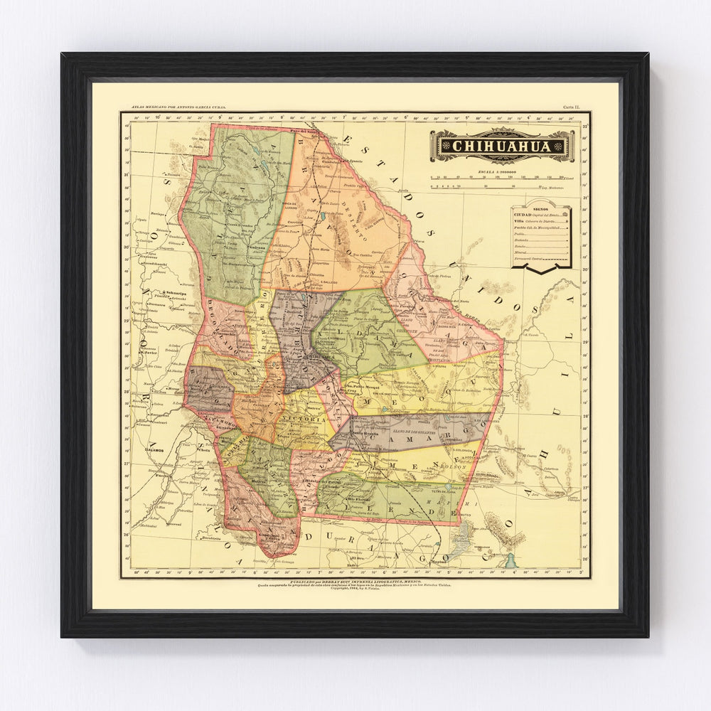 Chihuahua Mexico Vintage Map 1886