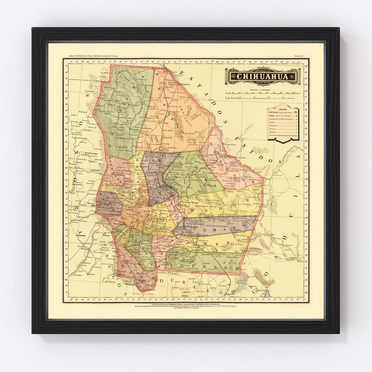 Chihuahua Mexico Vintage Map 1886