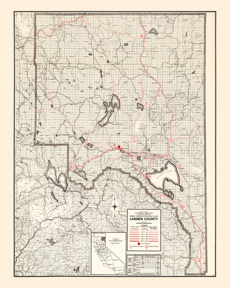 Size comparison using Vintage Map of Lassen County, California 1935