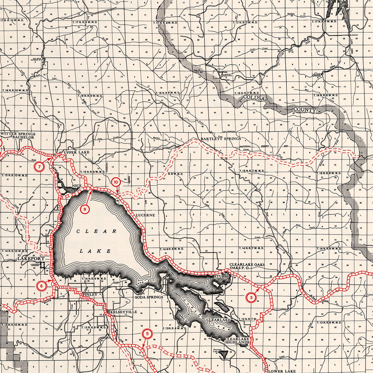 Restored historic details from the 1935 county map of Lake County, California