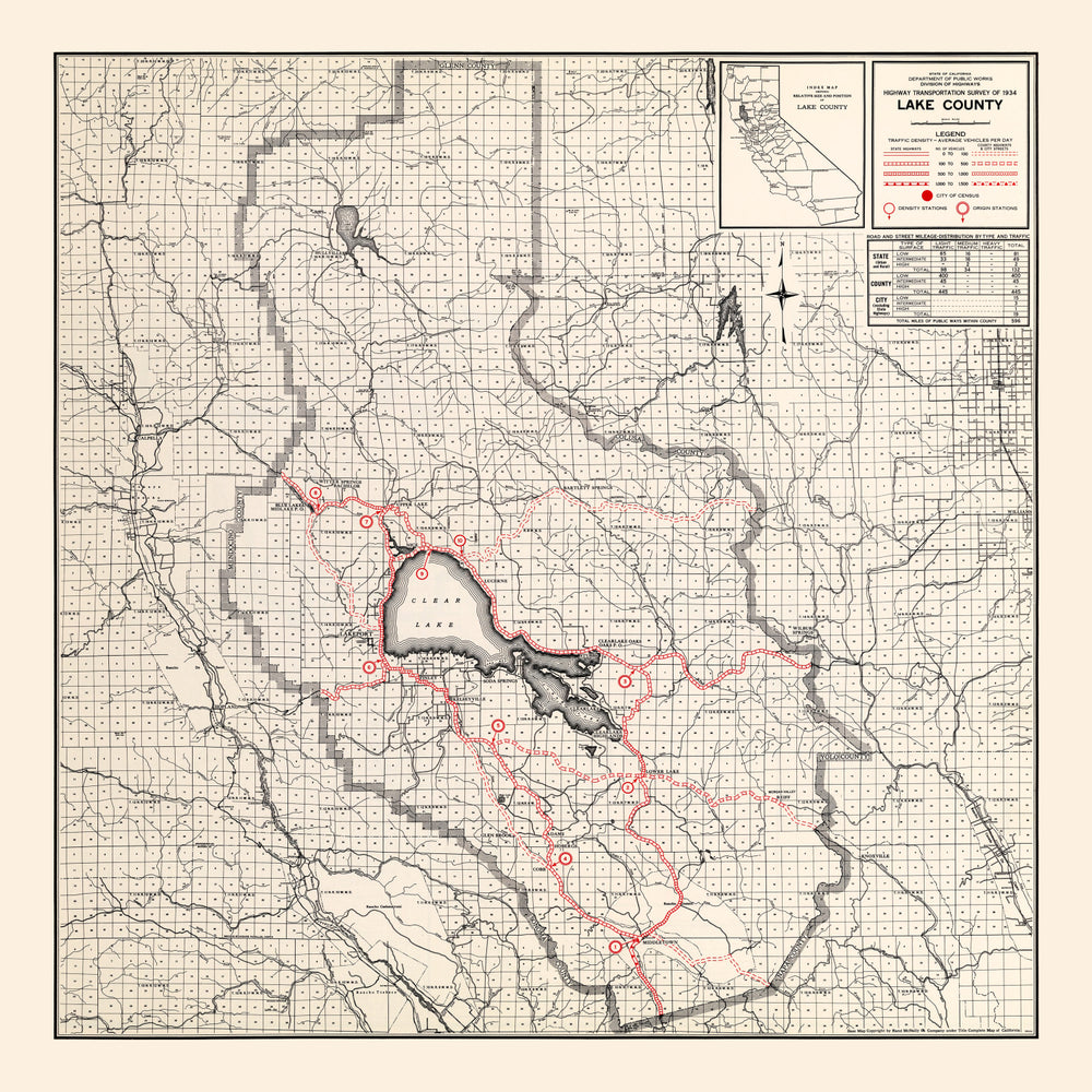 Vintage Map of Lake County, California 1935 print style example