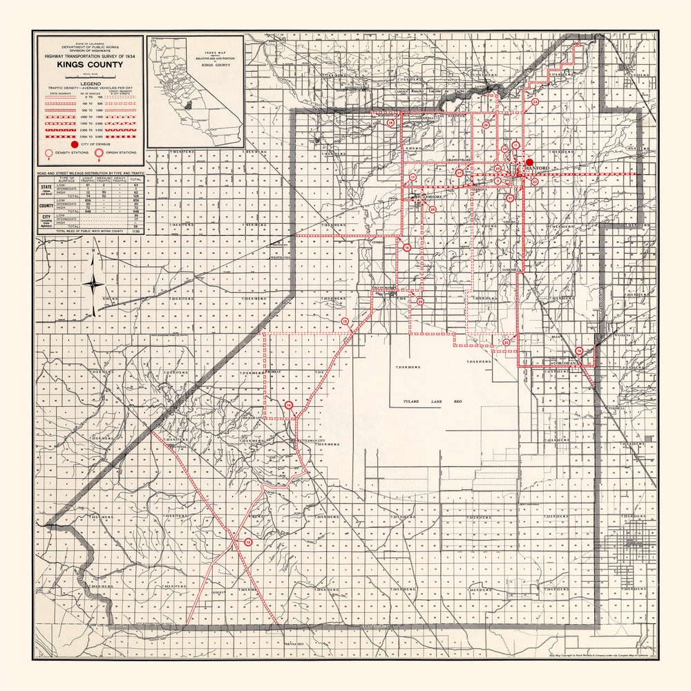 Vintage Map of Kings County, California 1935 print style example