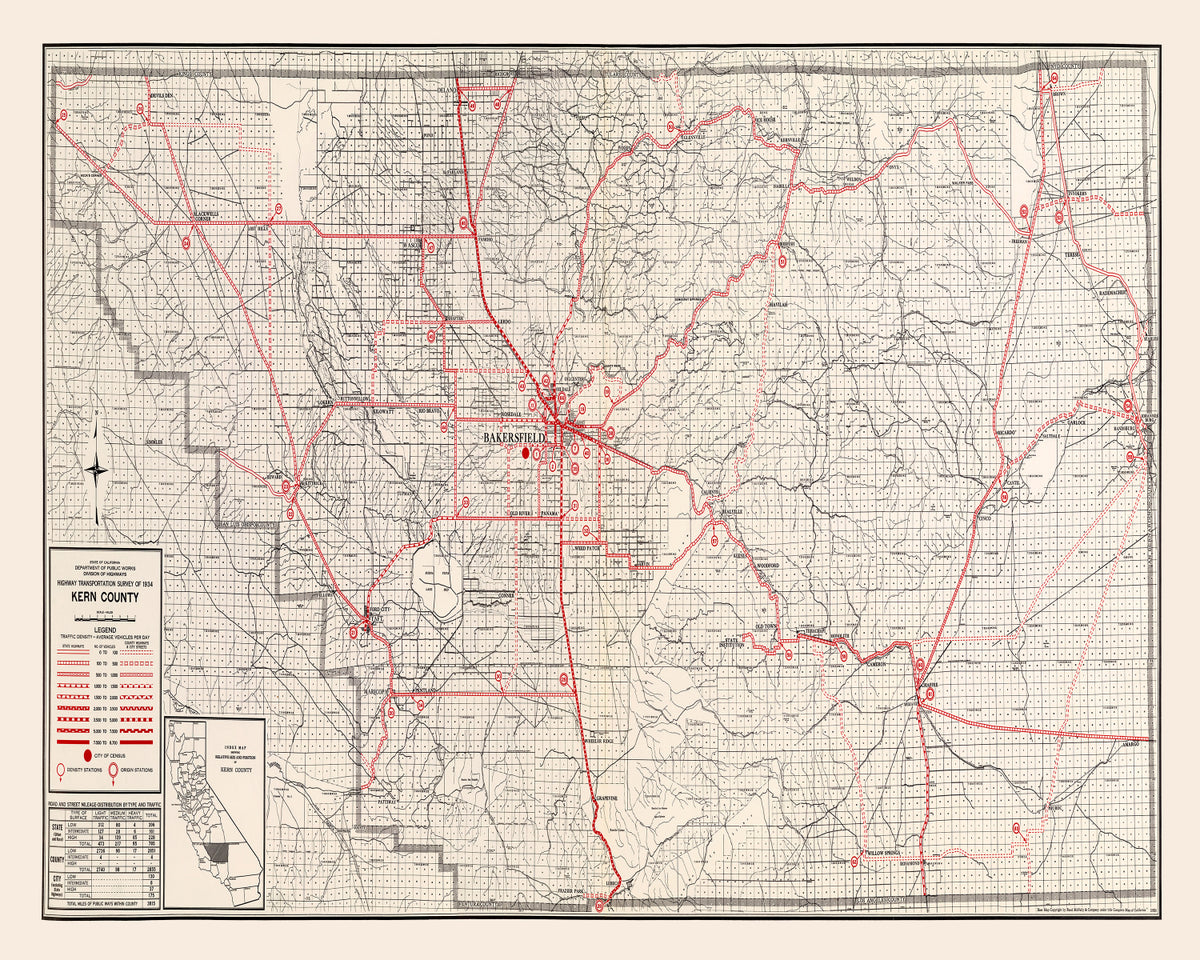 Preview of Vintage Map of Kern County, California 1935