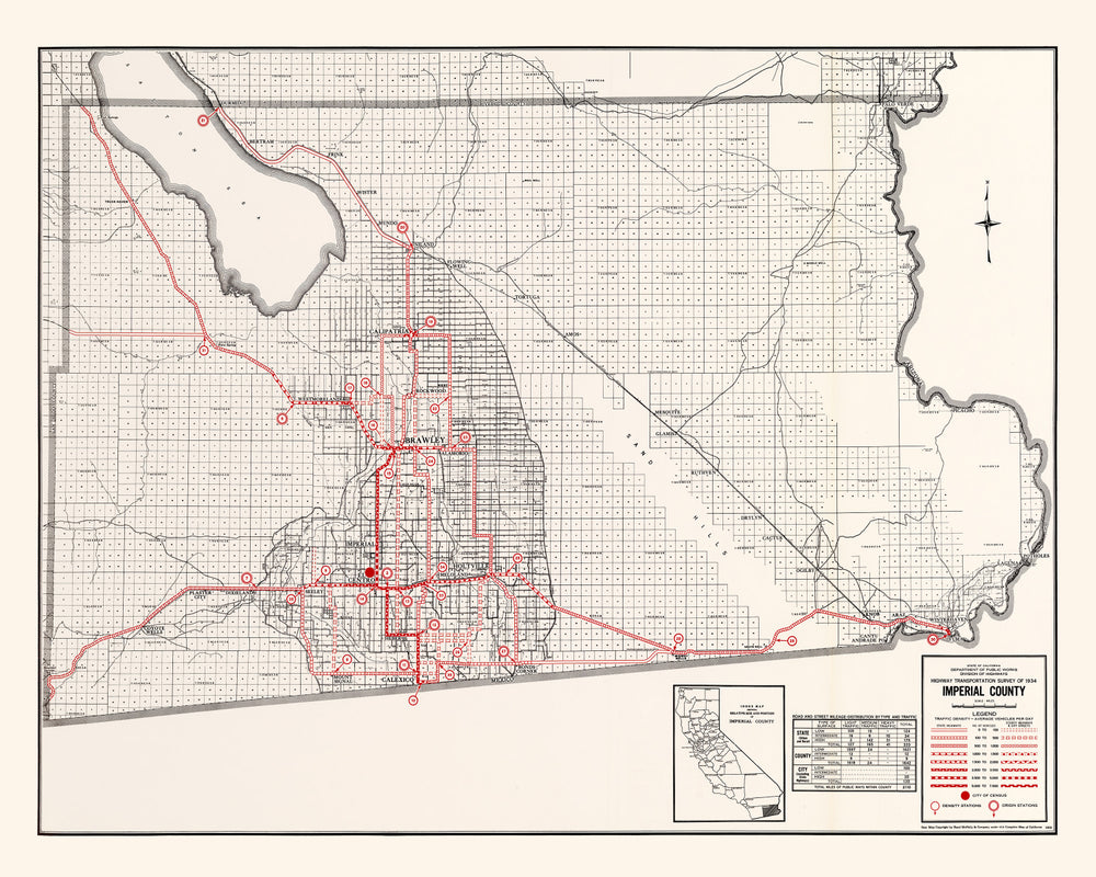 Vintage Map of Imperial County, California 1935 print style example