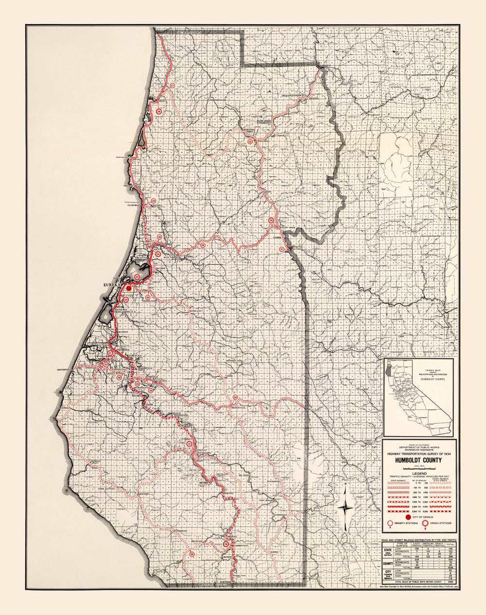 Vintage Map of Humboldt County, California 1935 print style example