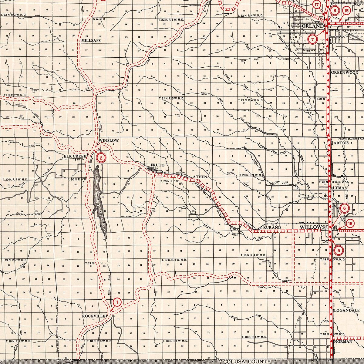 Restored historic details from the 1935 county map of Glenn County, California