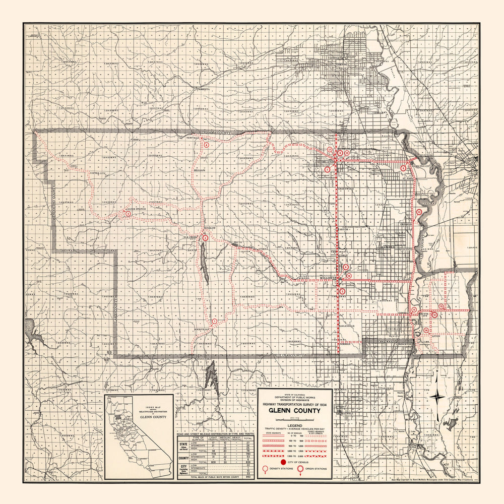 Vintage Map of Glenn County, California 1935 print style example