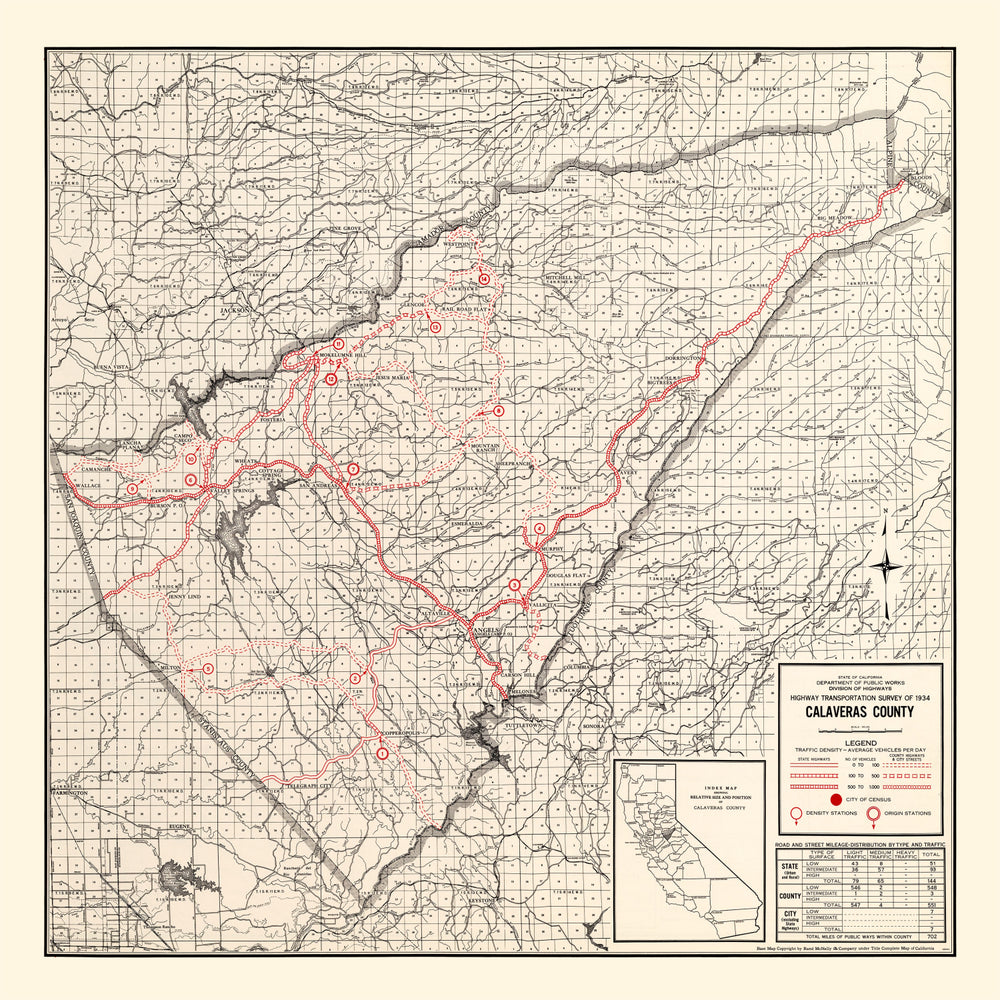 Vintage Map of Calaveras County, California 1935 print style example