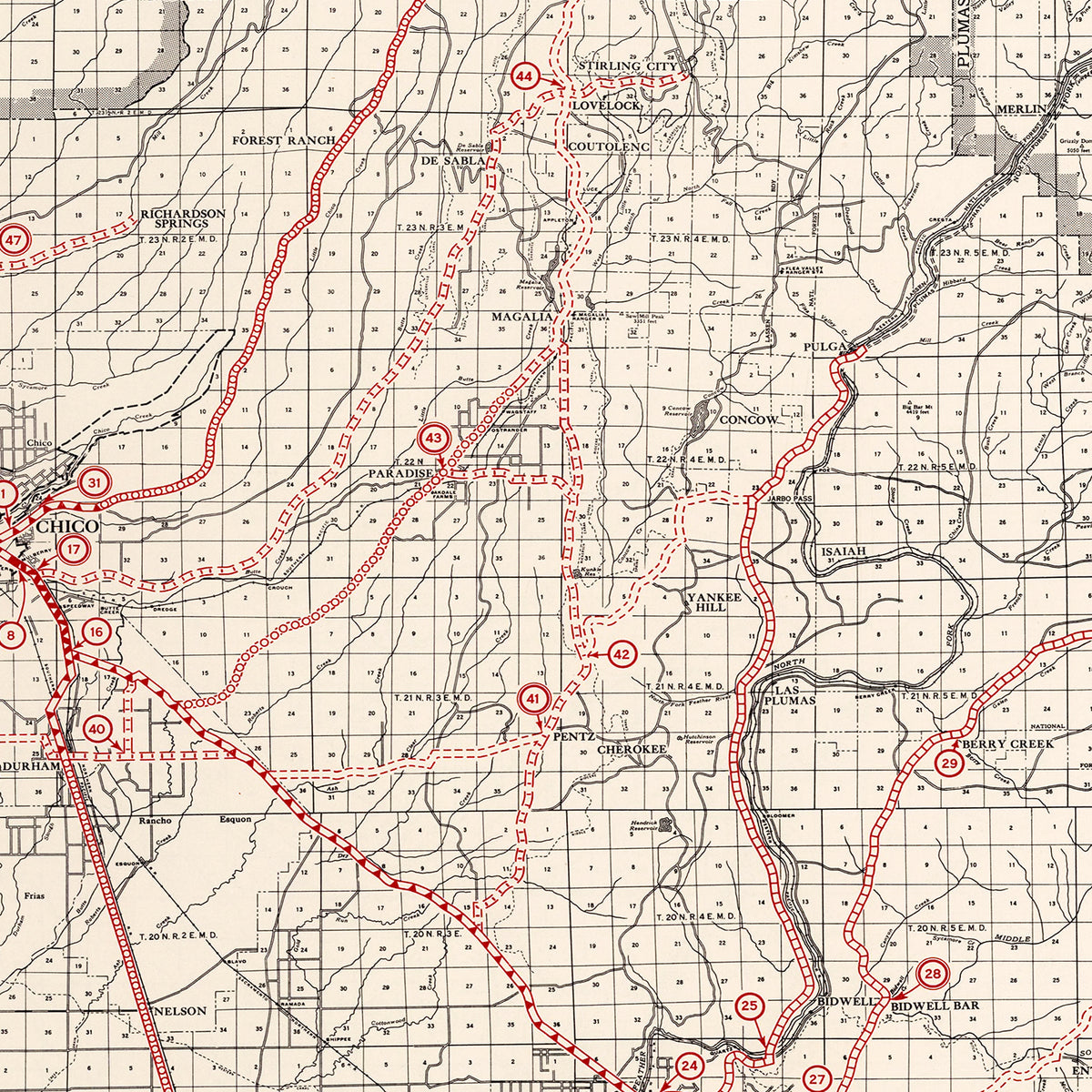 Restored historic details from the 1935 county map of Butte County, California