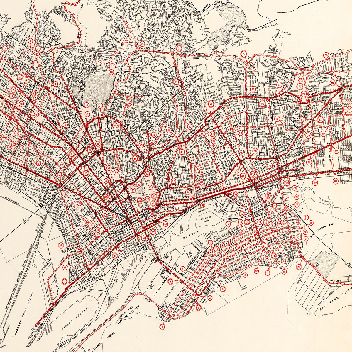 Restored historic details from the 1935 city map of Oakland, California