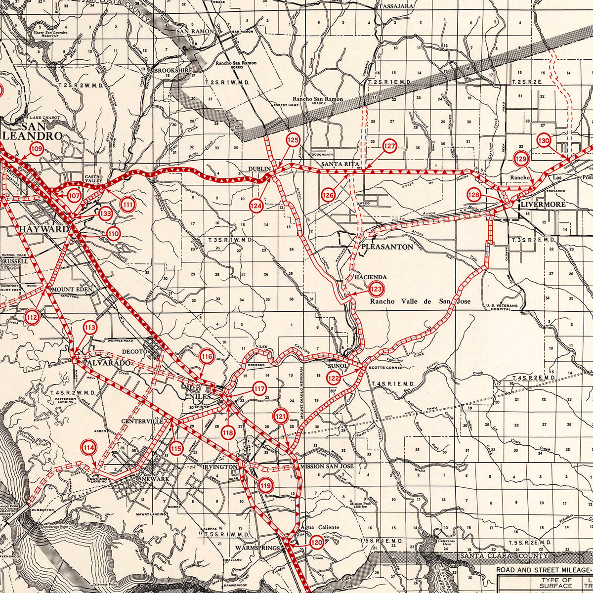 Restored historic details from the 1935 county map of Alameda County, California