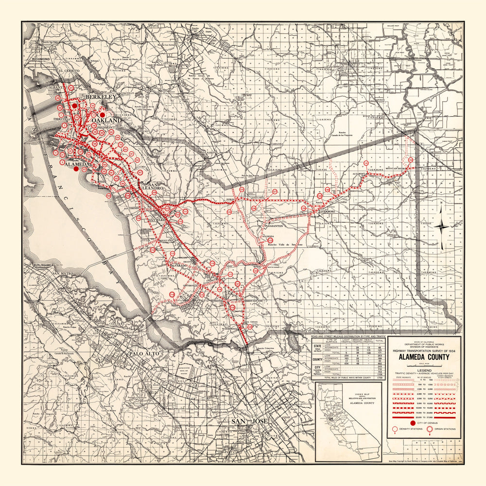 Vintage Map of Alameda County, California 1935 print style example
