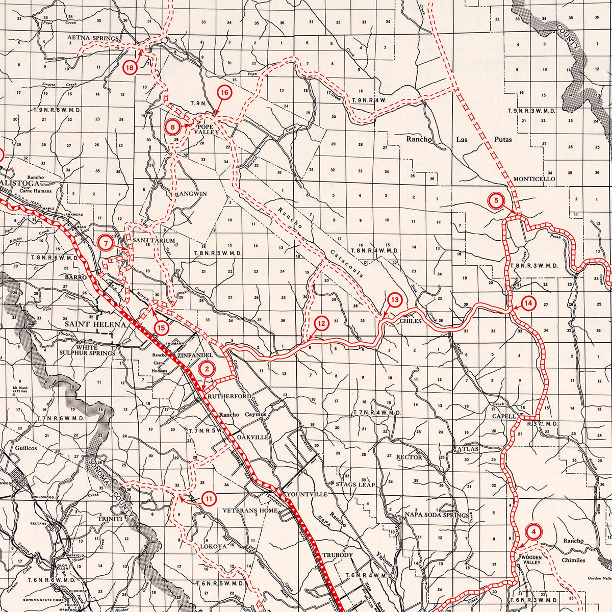 Restored historic details from the 1935 county map of Napa County, California