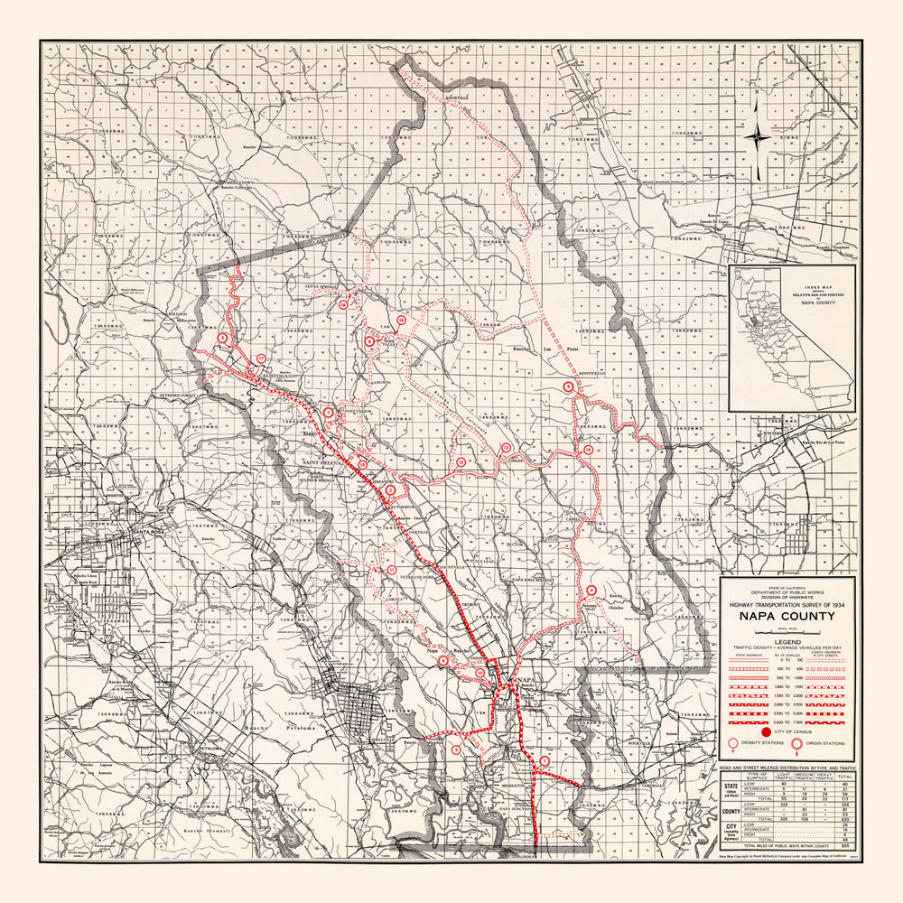 Vintage Map of Napa County, California 1935 print style example