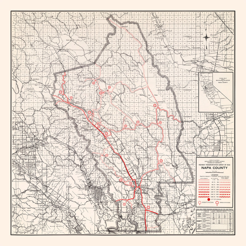Size comparison using Vintage Map of Napa County, California 1935