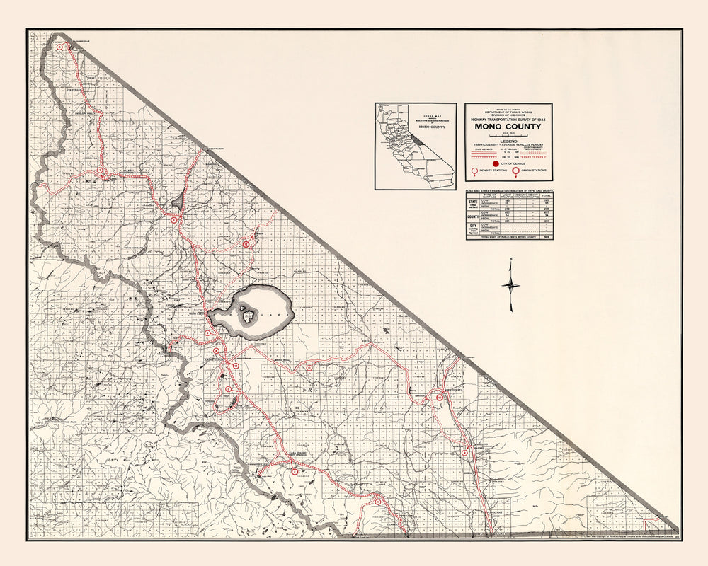 Vintage Map of Mono County, California 1935 print style example
