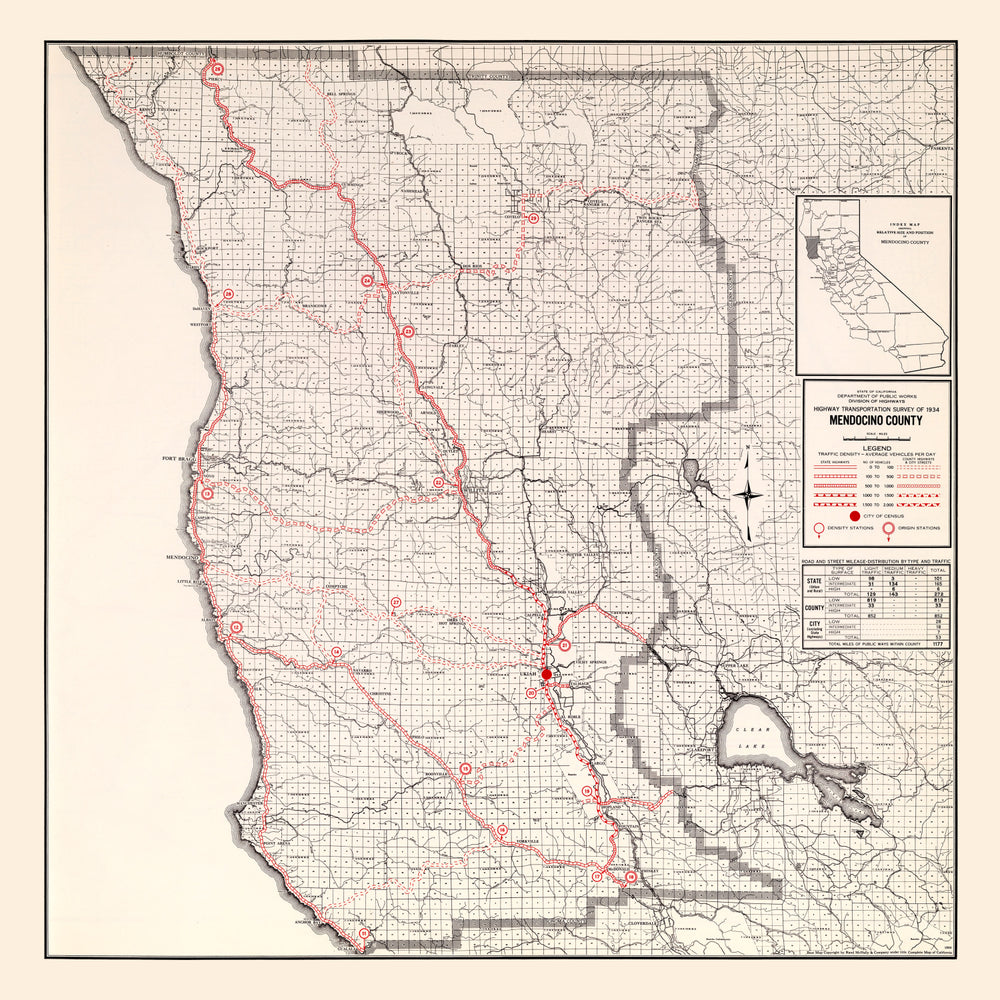 Vintage Map of Mendocino County, California 1935 print style example