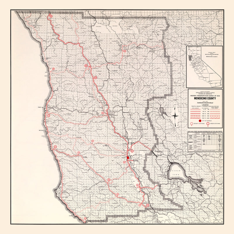 Size comparison using Vintage Map of Mendocino County, California 1935