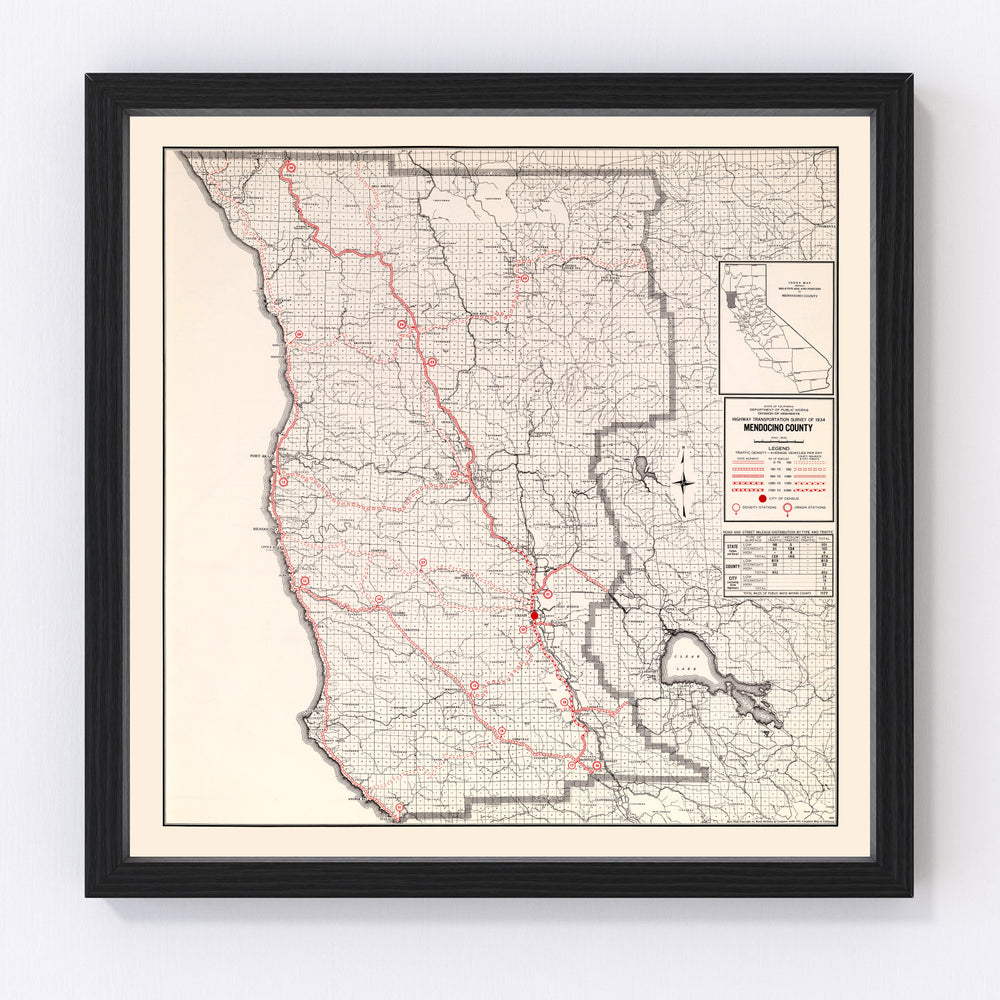 Mendocino County Vintage Map 1935