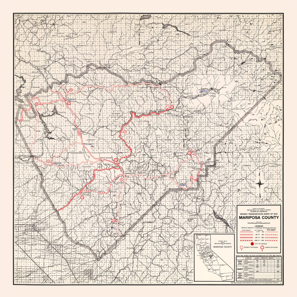 Vintage Map of Mariposa County, California 1935 print style example