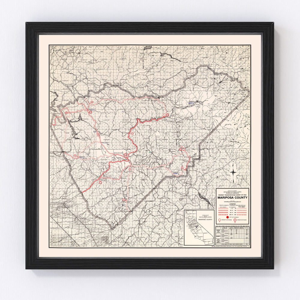 Mariposa County Vintage Map 1935