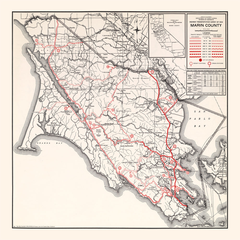 Vintage Map of Marin County, California 1935 print style example