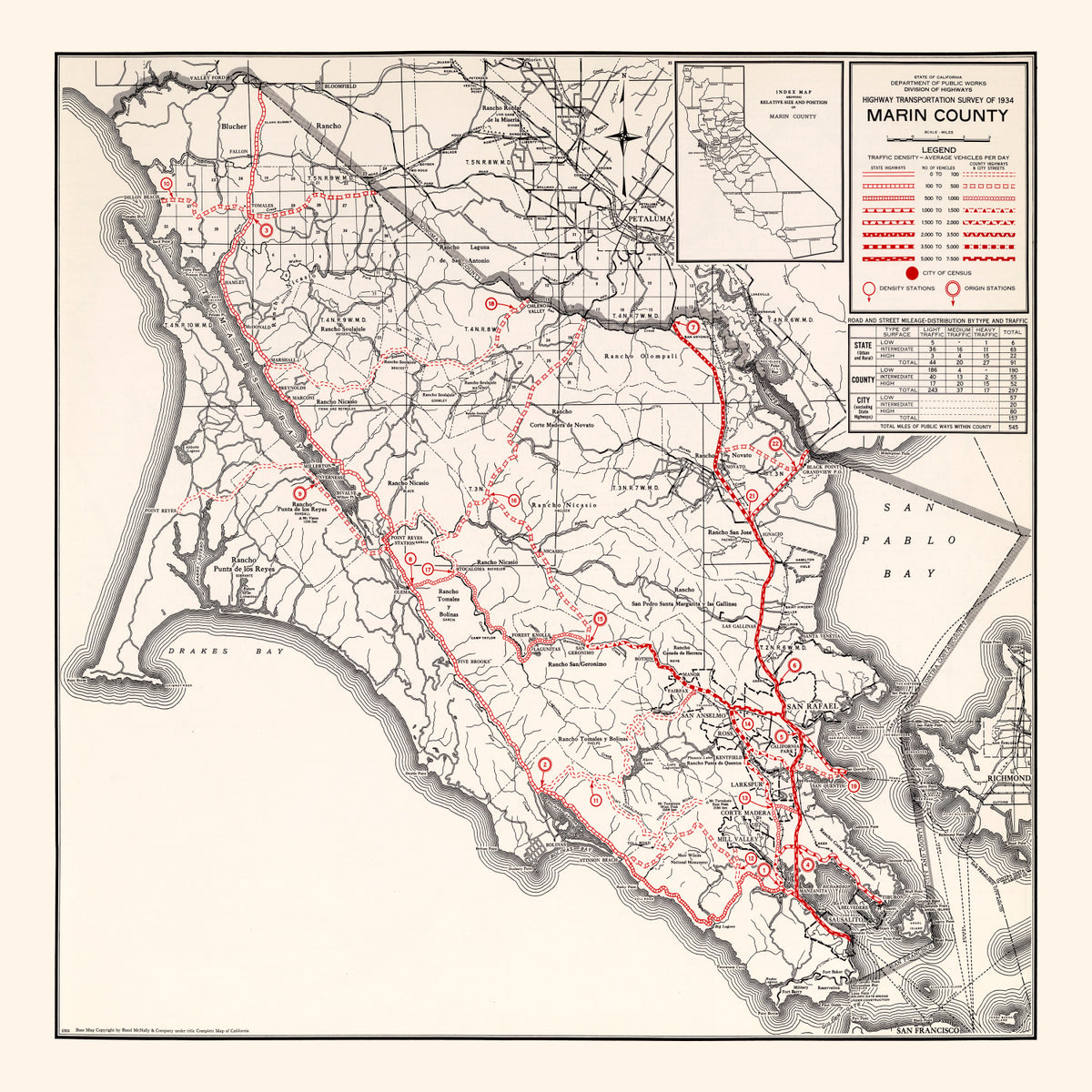 Preview of Vintage Map of Marin County, California 1935