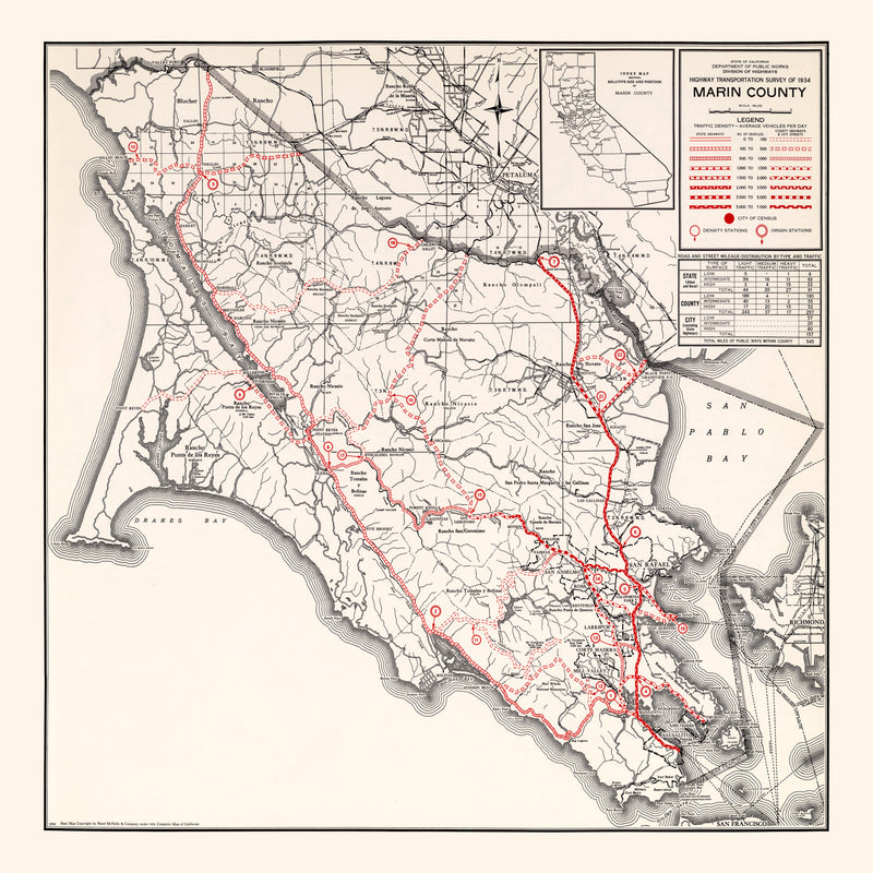 Size comparison using Vintage Map of Marin County, California 1935