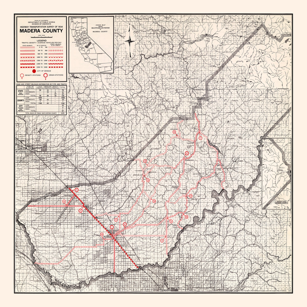Vintage Map of Madera County, California 1935 print style example