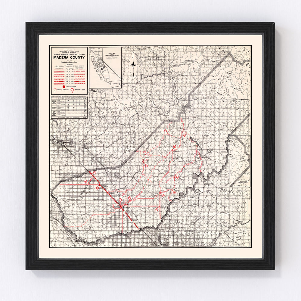 Madera County Vintage Map 1935