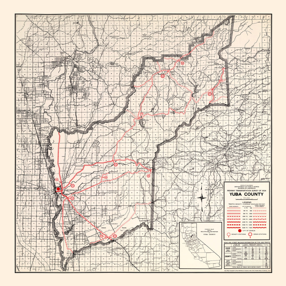 Vintage Map of Yuba County, California 1935 print style example
