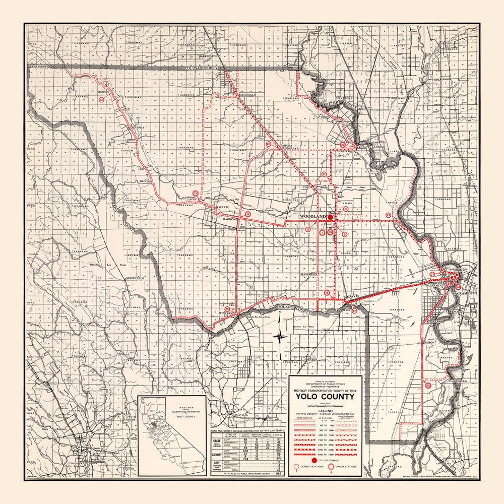Vintage Map of Yolo County, California 1935 print style example
