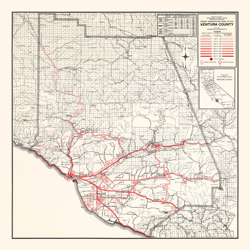 Size comparison using Vintage Map of Ventura County, California 1935
