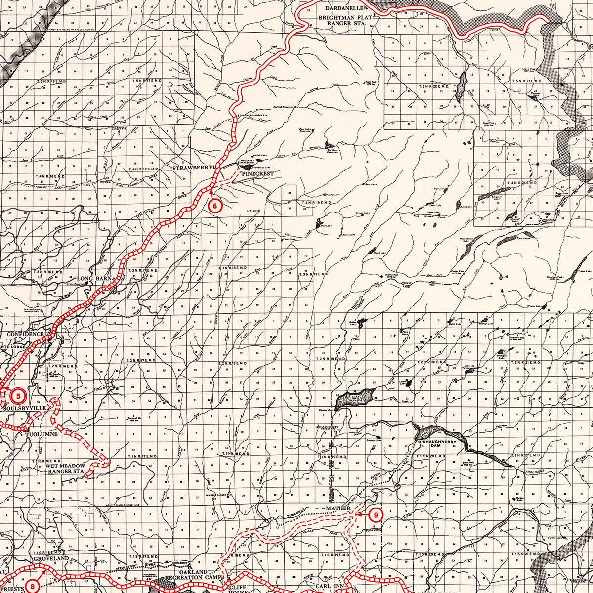 Restored historic details from the 1935 county map of Tuolumne County, California