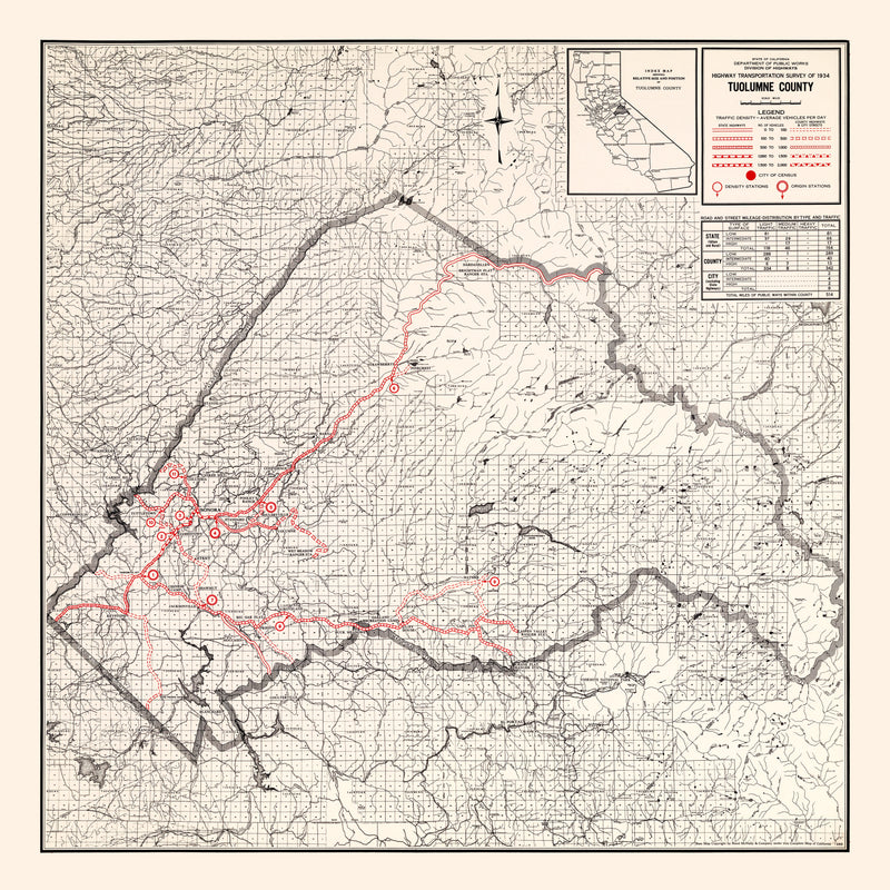 Size comparison using Vintage Map of Tuolumne County, California 1935