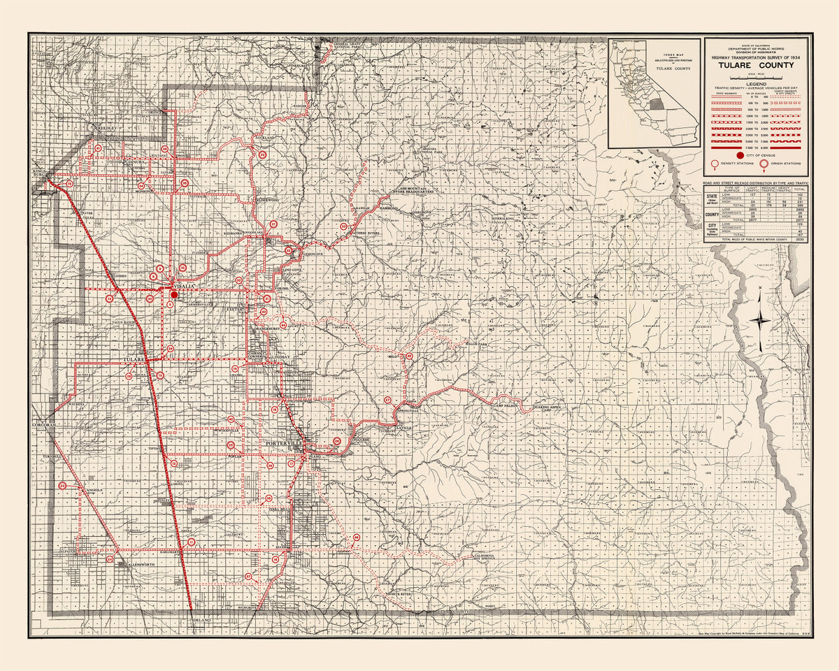Preview of Vintage Map of Tulare County, California 1935