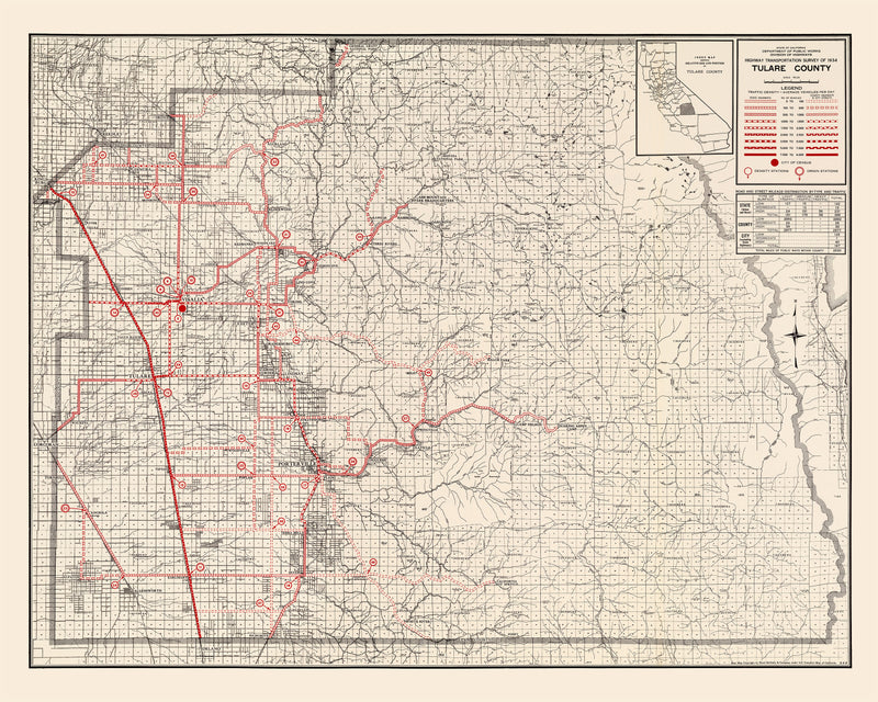 Size comparison using Vintage Map of Tulare County, California 1935