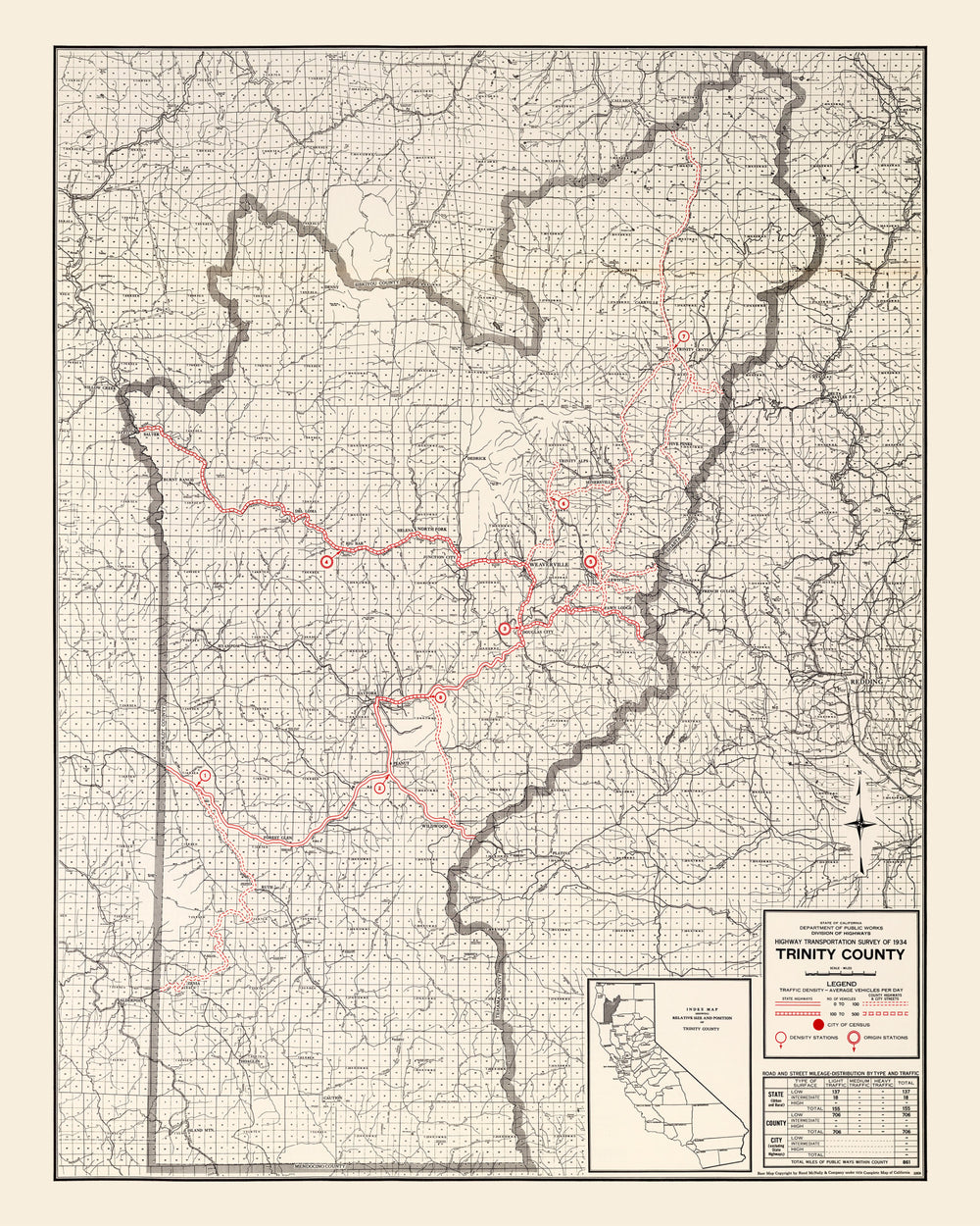 Vintage Map of Trinity County, California 1935 print style example