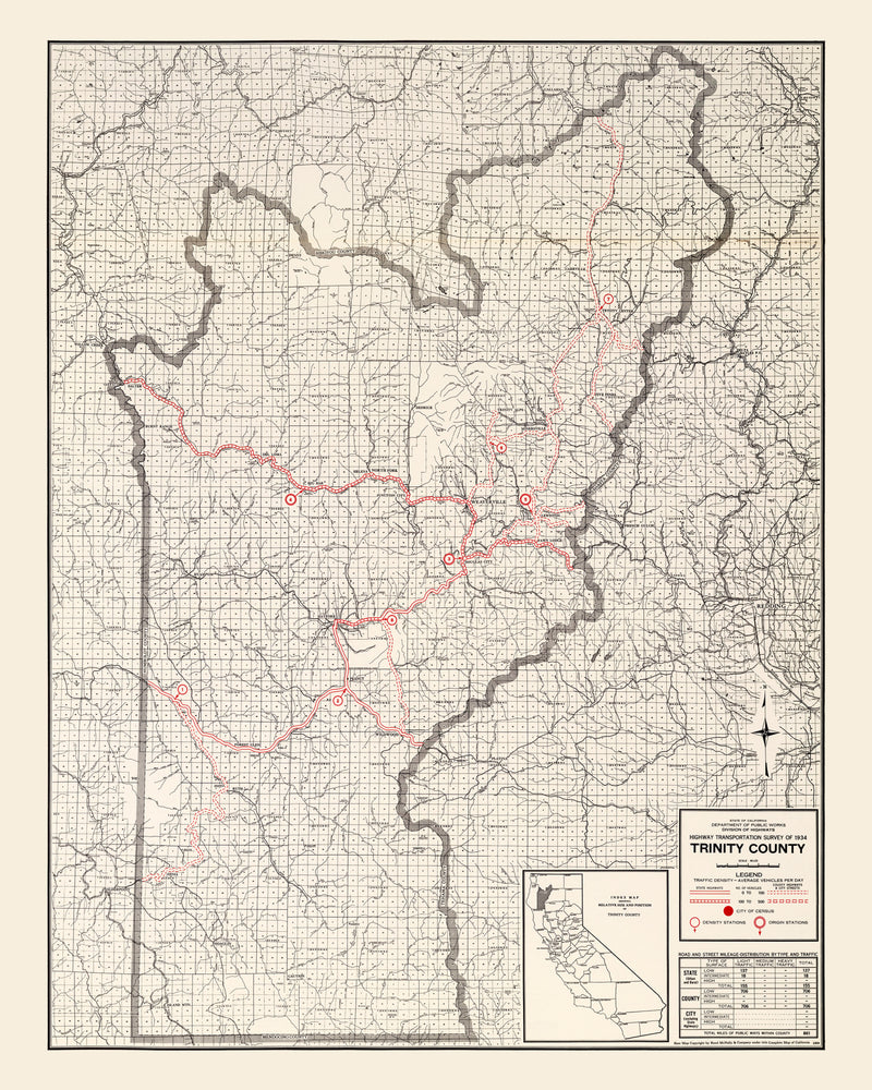 Size comparison using Vintage Map of Trinity County, California 1935
