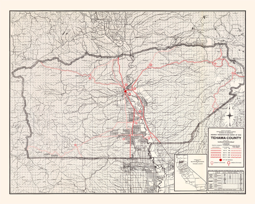 Vintage Map of Tehama County, California 1935 print style example