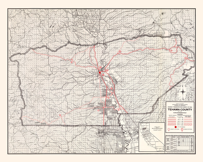 Size comparison using Vintage Map of Tehama County, California 1935