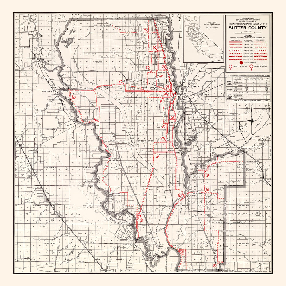 Vintage Map of Sutter County, California 1935 print style example