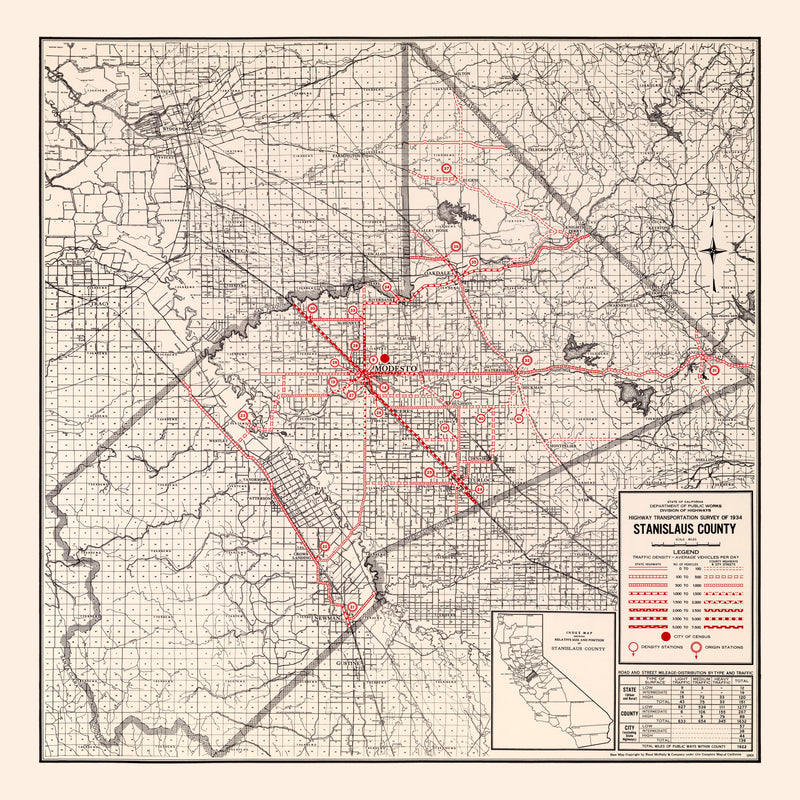 Size comparison using Vintage Map of Stanislaus County, California 1935
