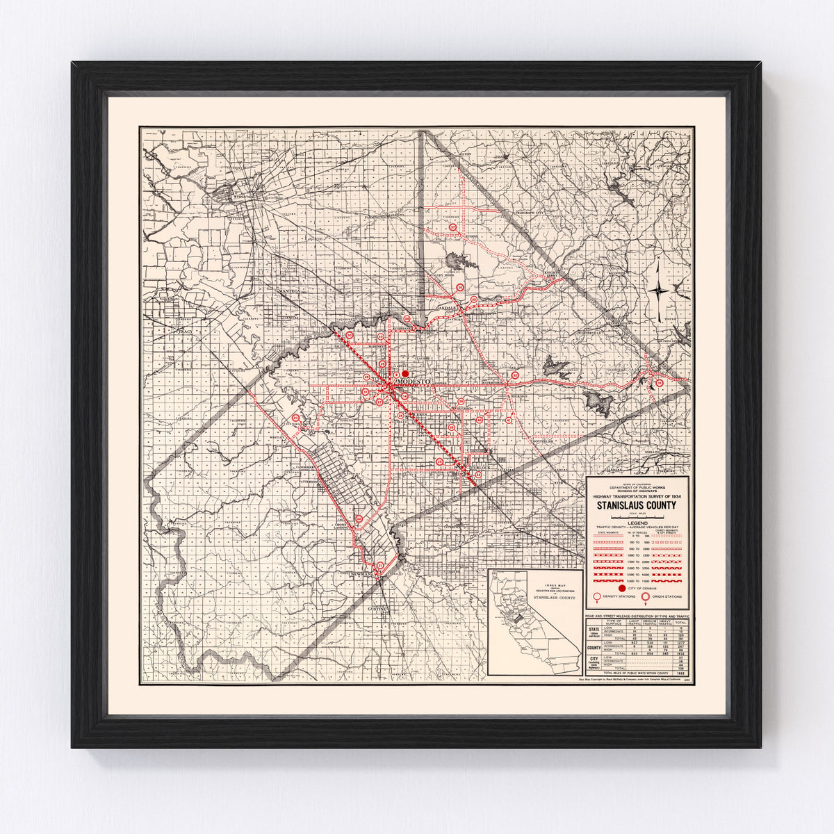 Stanislaus County Vintage Map 1935