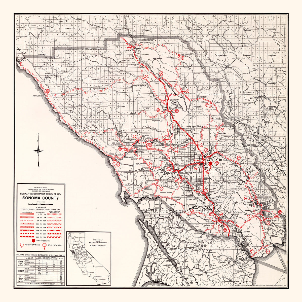 Preview of Vintage Map of Sonoma County, California 1935